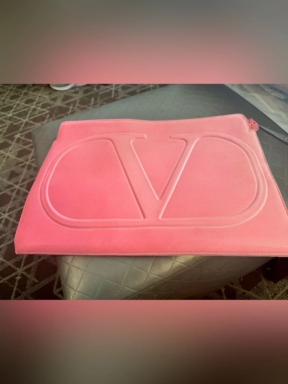 Valentino  Pink Embossed V Logo large Soft Velvet Laptop Sleeve