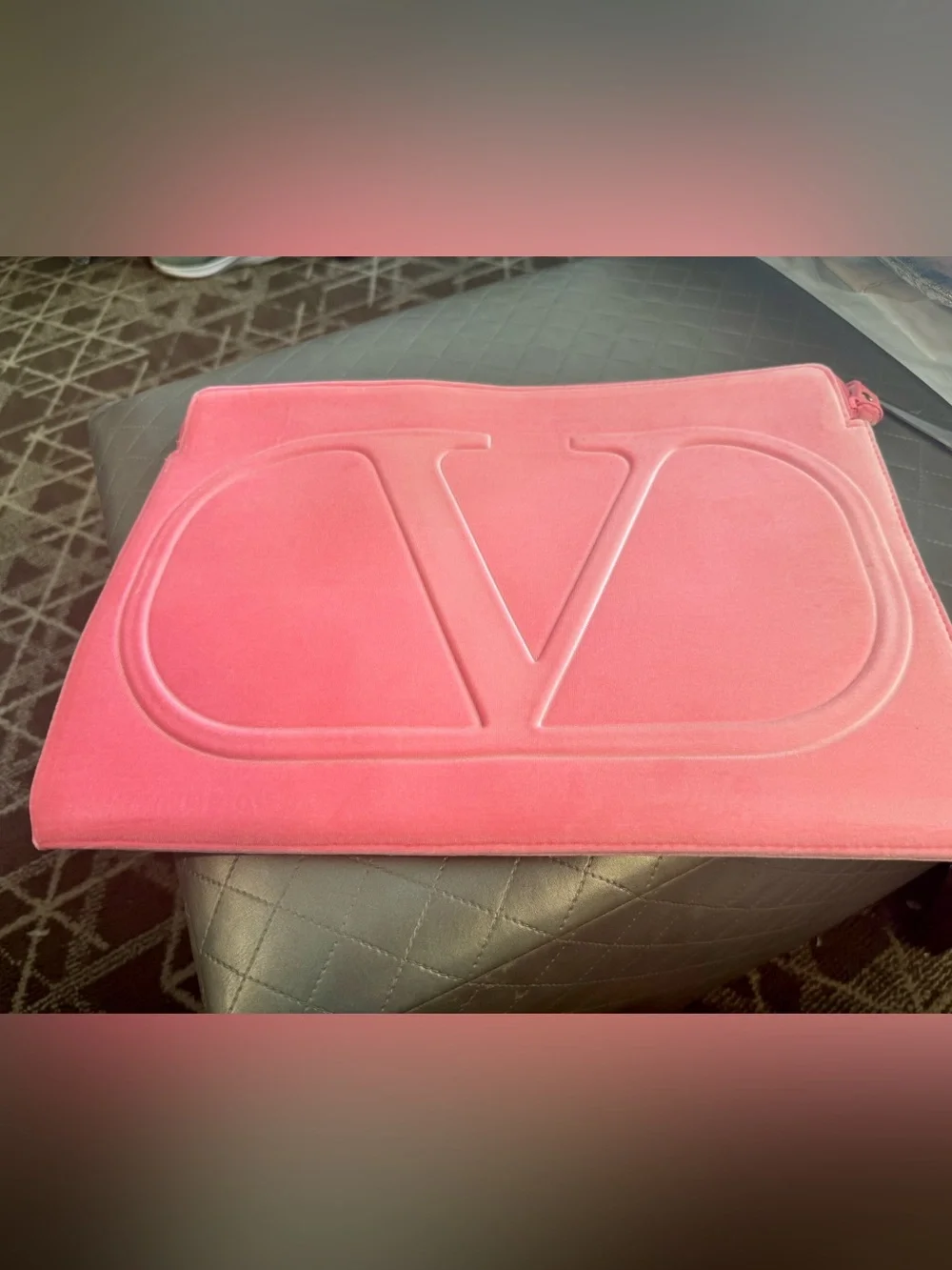 Valentino  Pink Embossed V Logo large Soft Velvet Laptop Sleeve