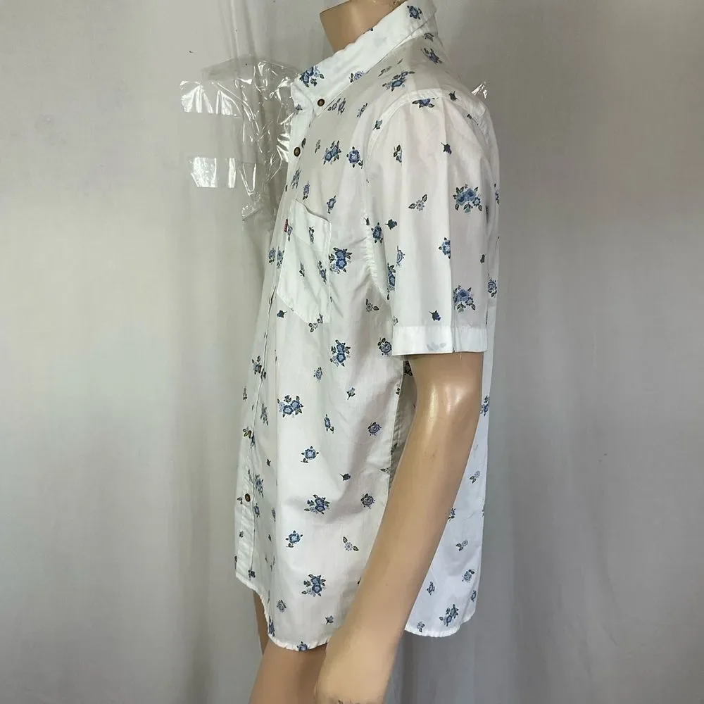 Levi's White Blue Tropical Floral Print Short Sleeves Button Down Shirt  XL