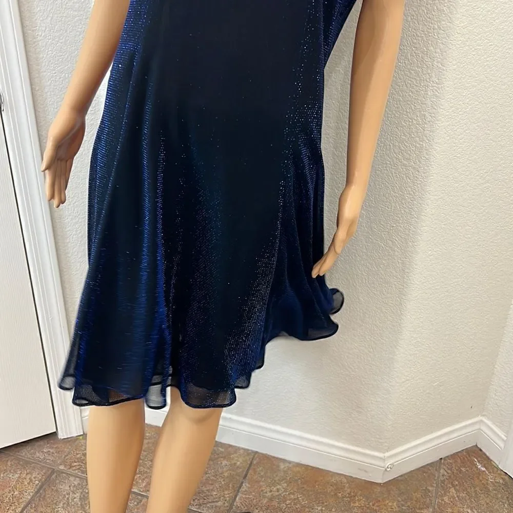 Dress Sz 16 Sheer Royal Blue Metallic Lined Scoop Neck Sleeveless Midi