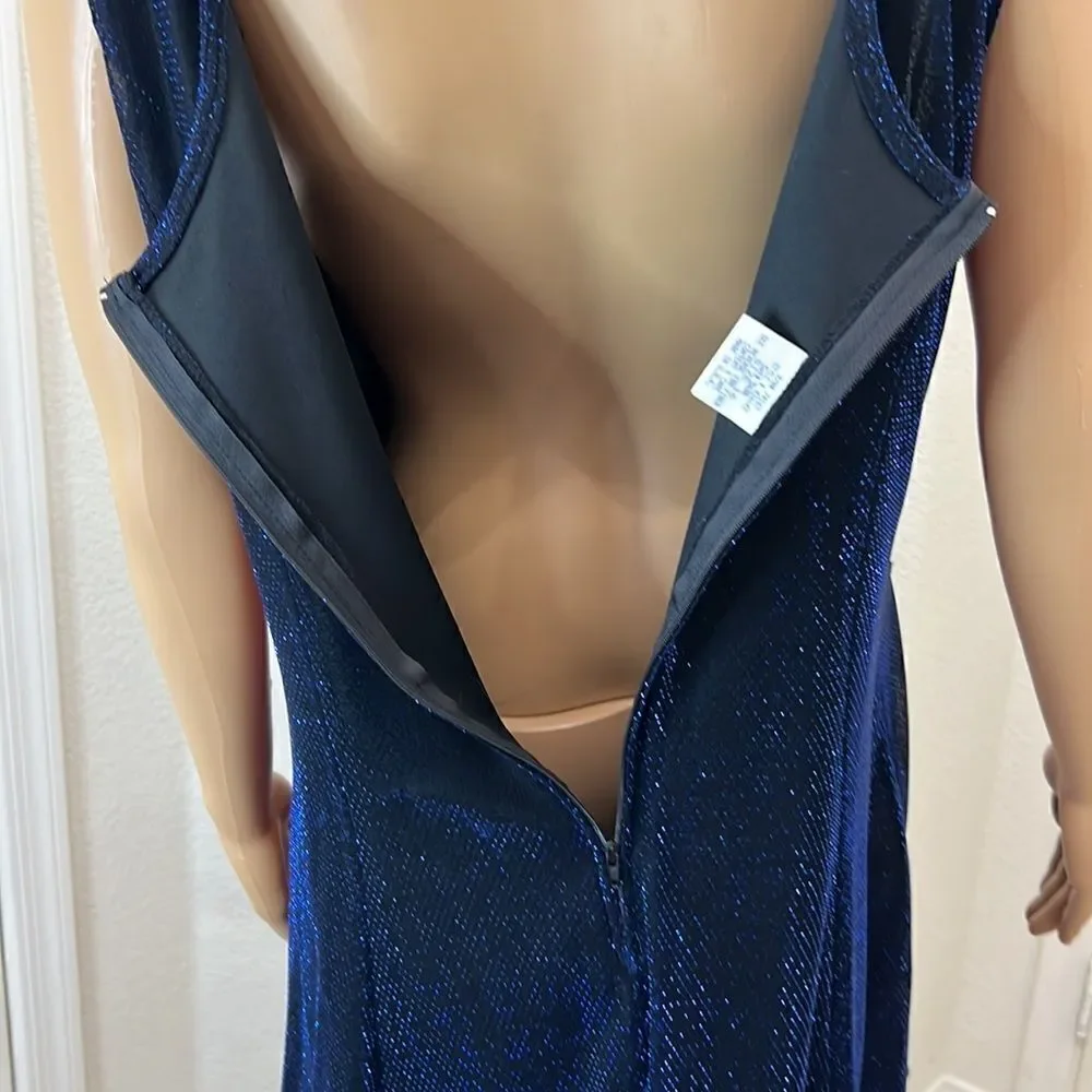 Dress Sz 16 Sheer Royal Blue Metallic Lined Scoop Neck Sleeveless Midi