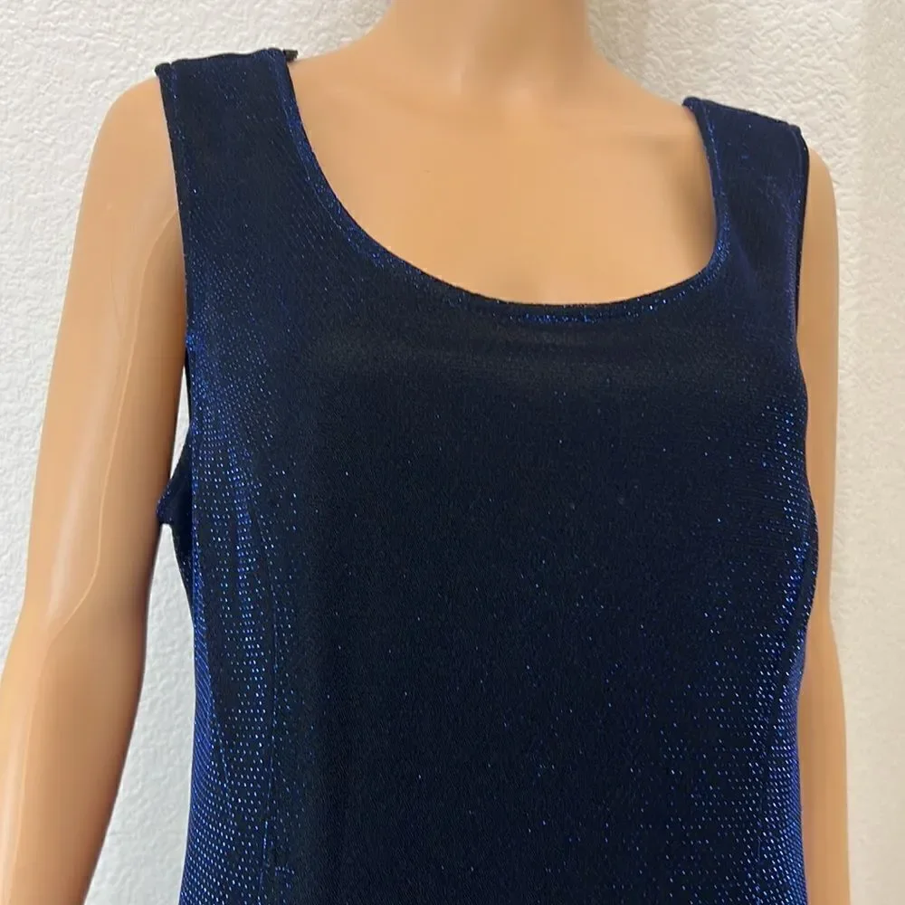 Dress Sz 16 Sheer Royal Blue Metallic Lined Scoop Neck Sleeveless Midi
