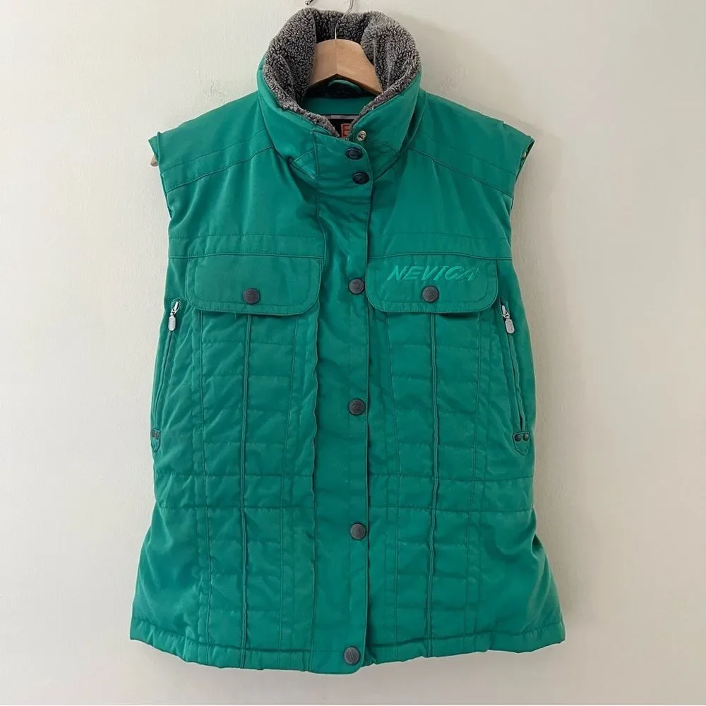 Nevica Vintage Ski Vest Quilted Retro Green Fleece Size 8 Apres Ski Gaper Day