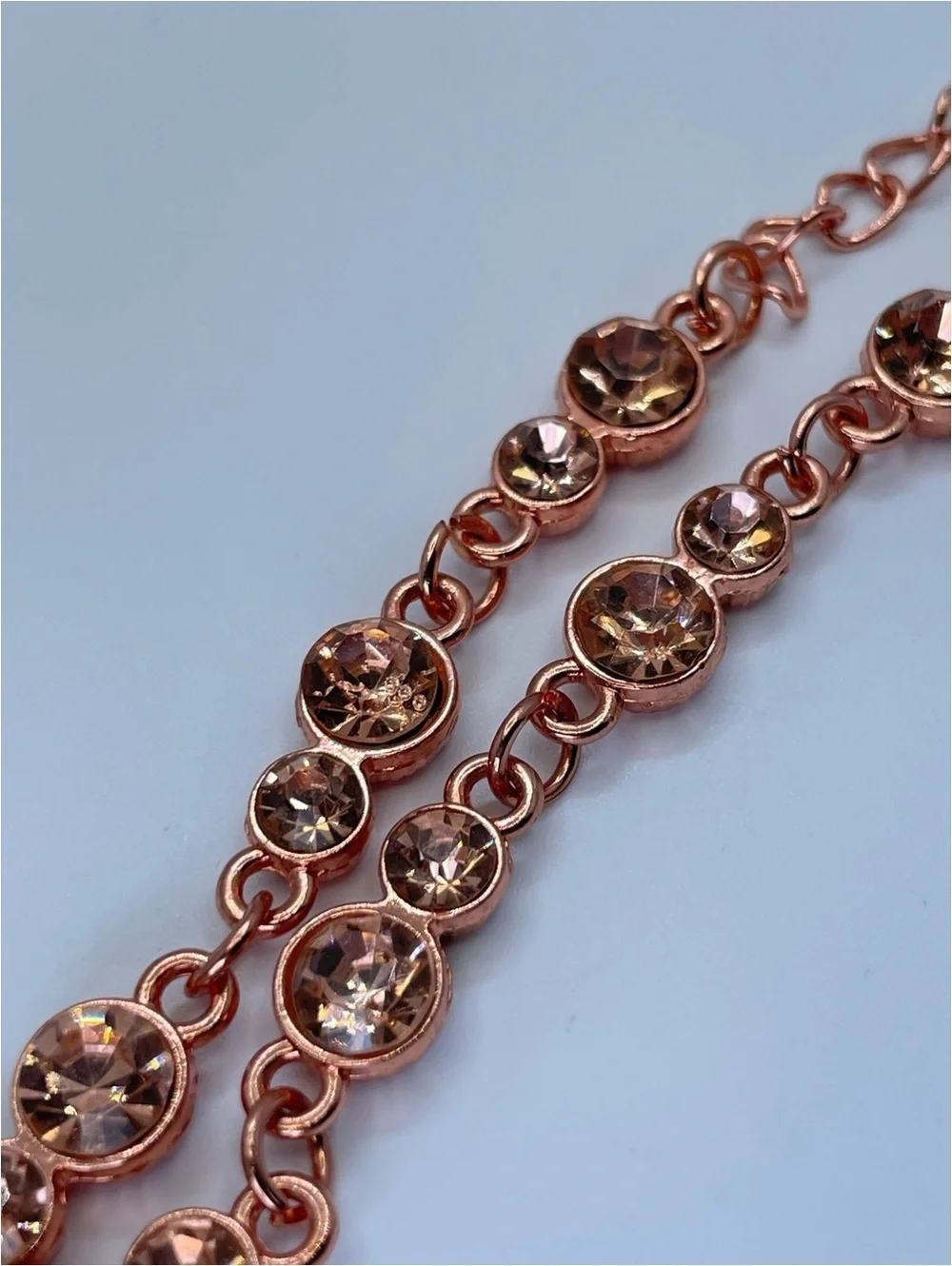 Copper Tone Crystal Tennis Bracelet Champagne Rhinestone Link