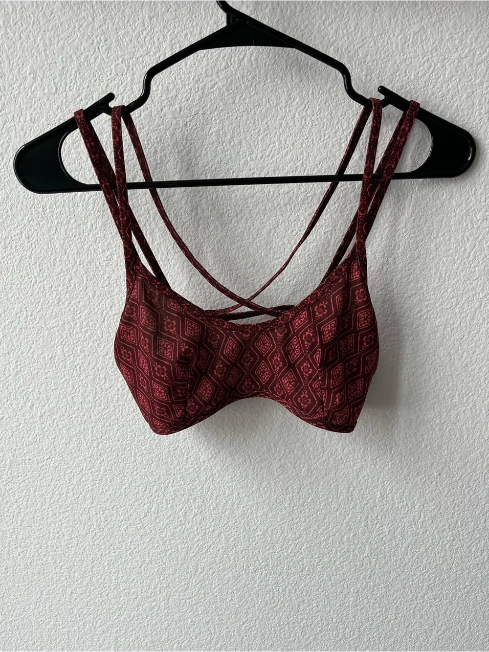 Red Batik geometric bralette, criss-cross straps, Free People, Intimately