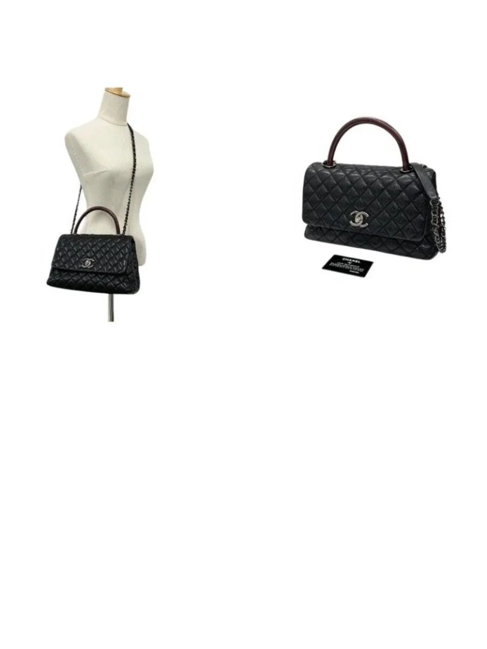 Chanel Coco Handle 29 Shoulder Bag Black Bordeaux Silver Quilted CC Logo