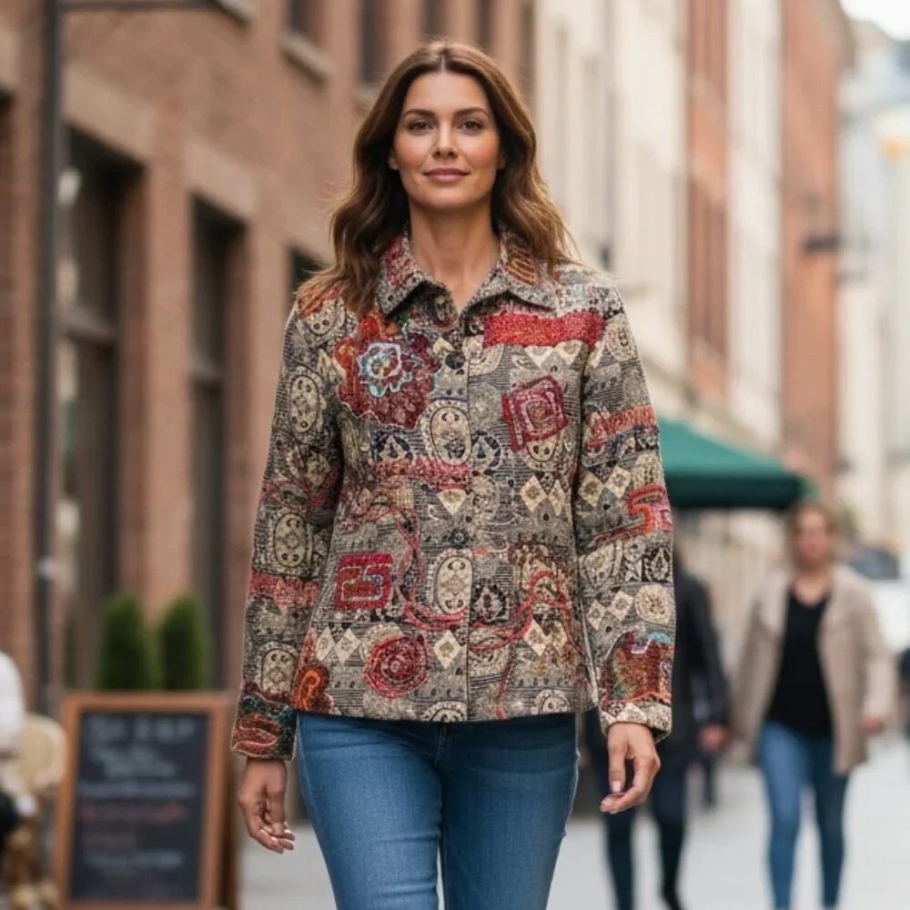 Coldwater Creek  BOHO Embroidered Tapestry Beaded‎ Jacket M Button Front 200H