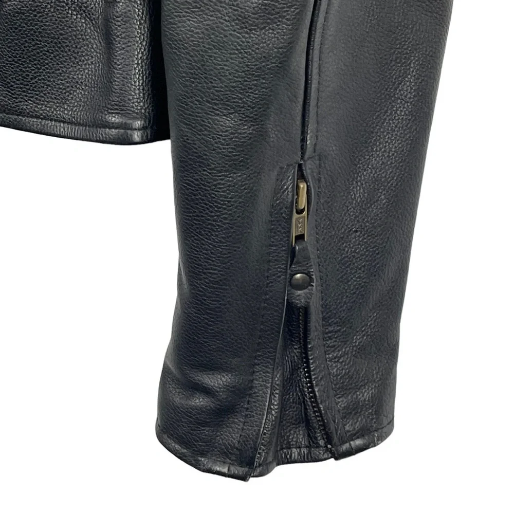 BIKERS DREAM APPAREL HEAVY LEATHER ZIP UP BRAIDED TRIM MOTORCYCLE MOTO JACKET