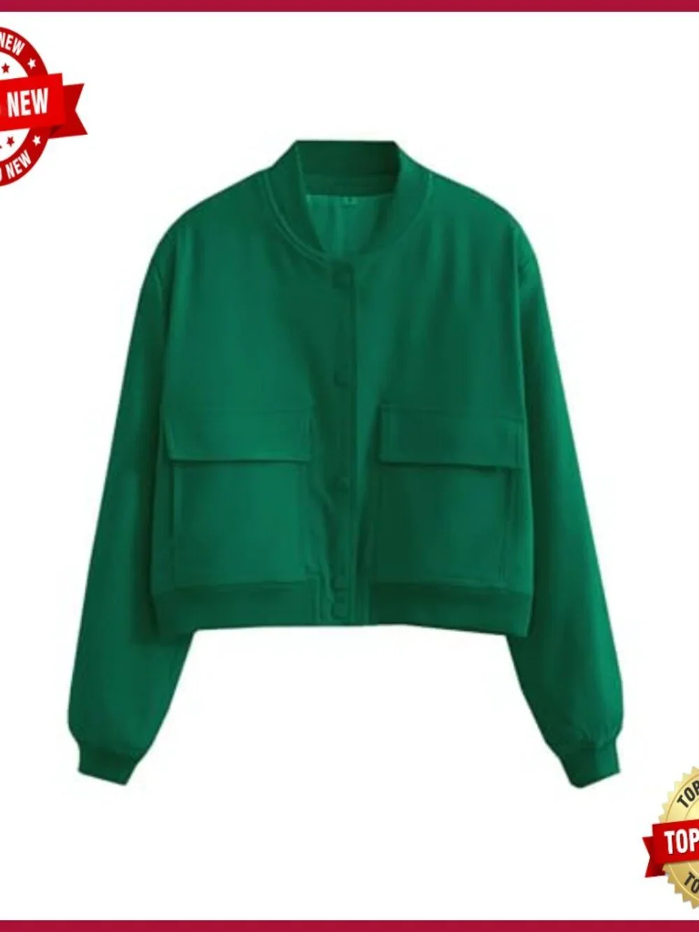 Cropped Bomber Jacket Button Down Varsity Shacket with Pockets