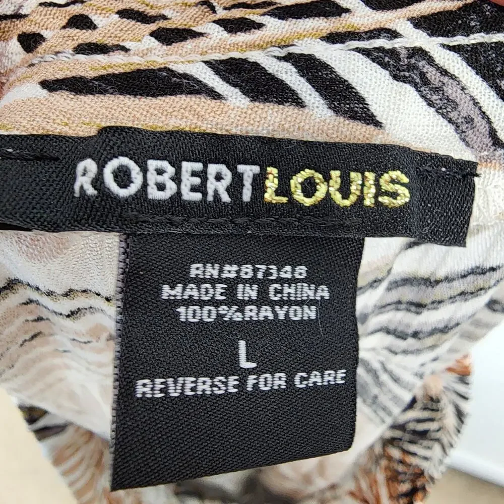 Robert Louis Tropical Print Maxi Skirt Size L Brown Tiered 100% Rayon Vacation