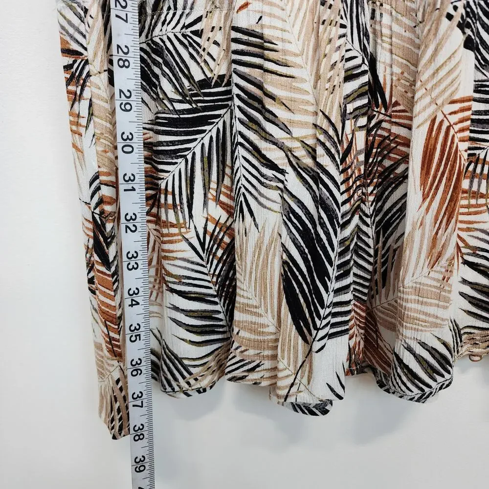 Robert Louis Tropical Print Maxi Skirt Size L Brown Tiered 100% Rayon Vacation