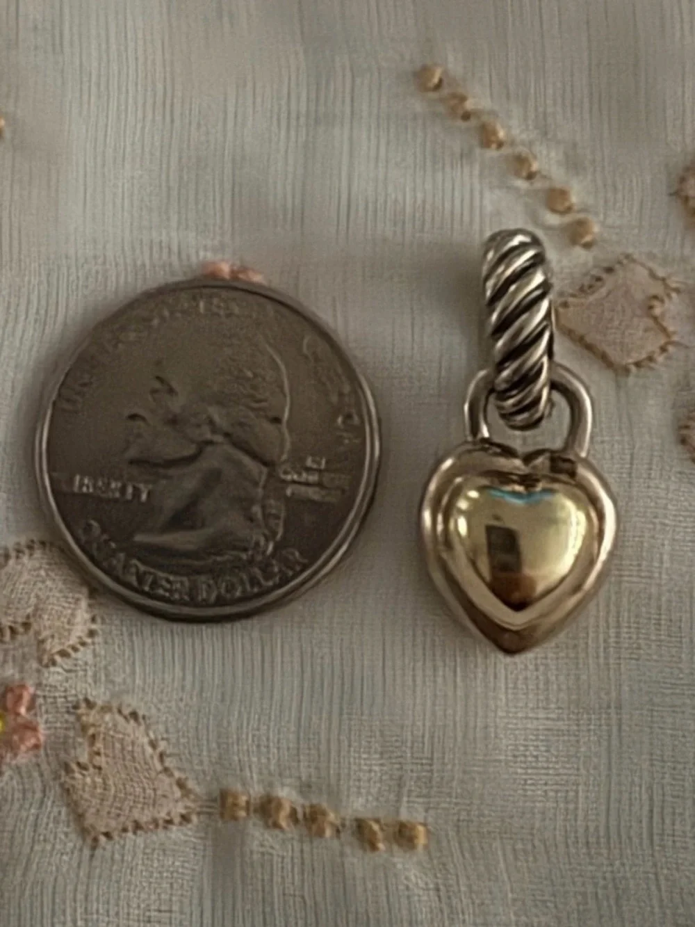 David Yurman Two-Tone Heart Charm Pendant in Silver and Gold