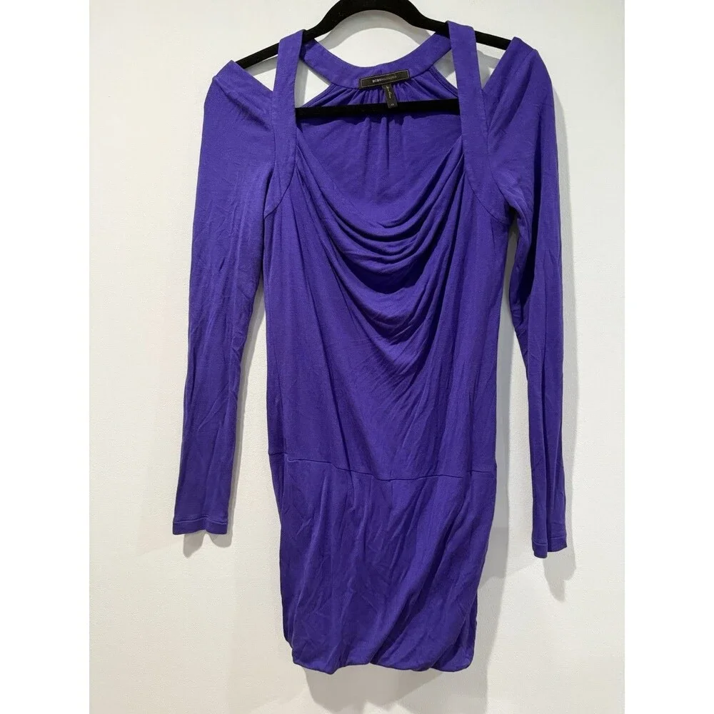 BCBGMaxazria Mini Dress XS Cold Shoulder Party Club Y2K Stretch Minimal 2000s