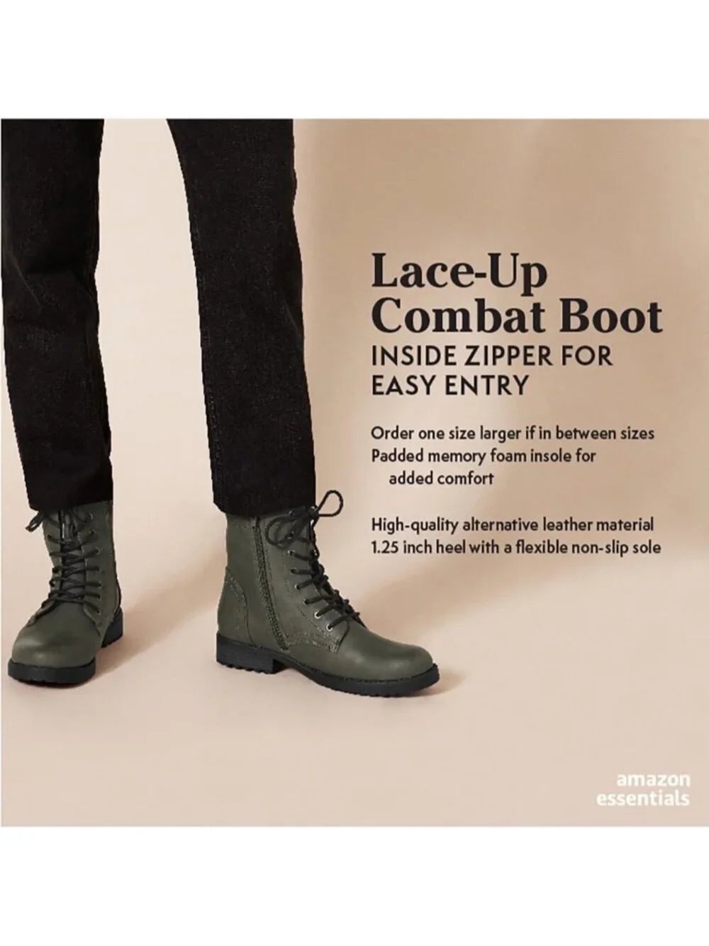 Women's Green Thermoplastic Lace Up Platform Side Zipper Lug Sole Ankle Booties