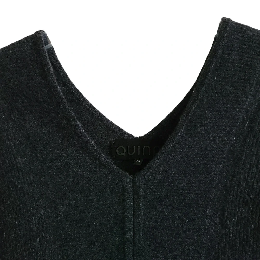 QUINN Cashmere Blend Double V Neck Peplum Sweater Charcoal Gray Black Women's XS