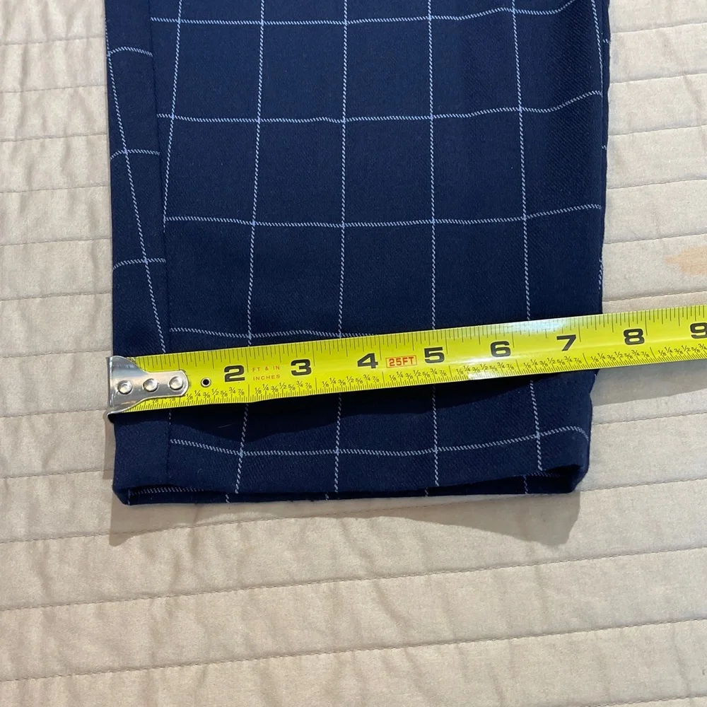 A NEW DAY  WOMENS SIZE 8 Navy Checkered PANTS ZIPPER FRONT ELASTIC WAISTBAND