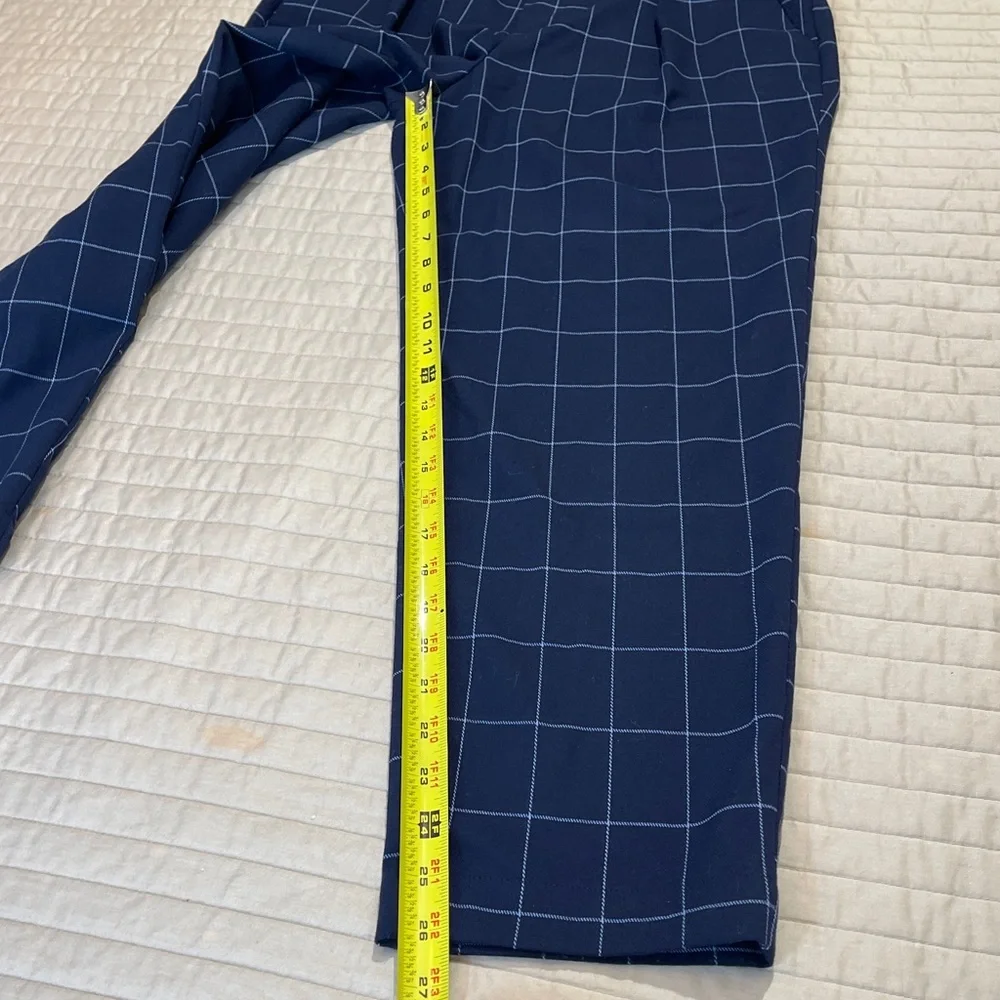 A NEW DAY  WOMENS SIZE 8 Navy Checkered PANTS ZIPPER FRONT ELASTIC WAISTBAND