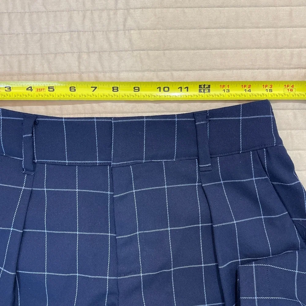 A NEW DAY  WOMENS SIZE 8 Navy Checkered PANTS ZIPPER FRONT ELASTIC WAISTBAND