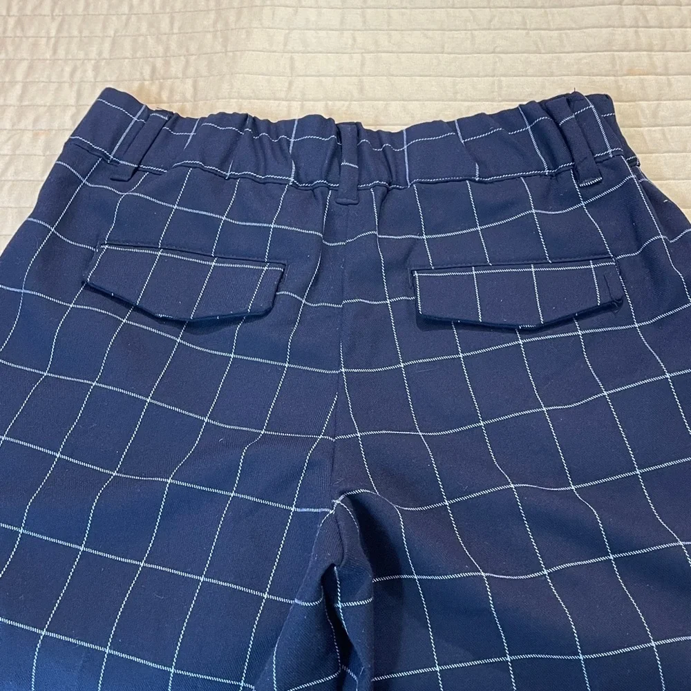 A NEW DAY  WOMENS SIZE 8 Navy Checkered PANTS ZIPPER FRONT ELASTIC WAISTBAND