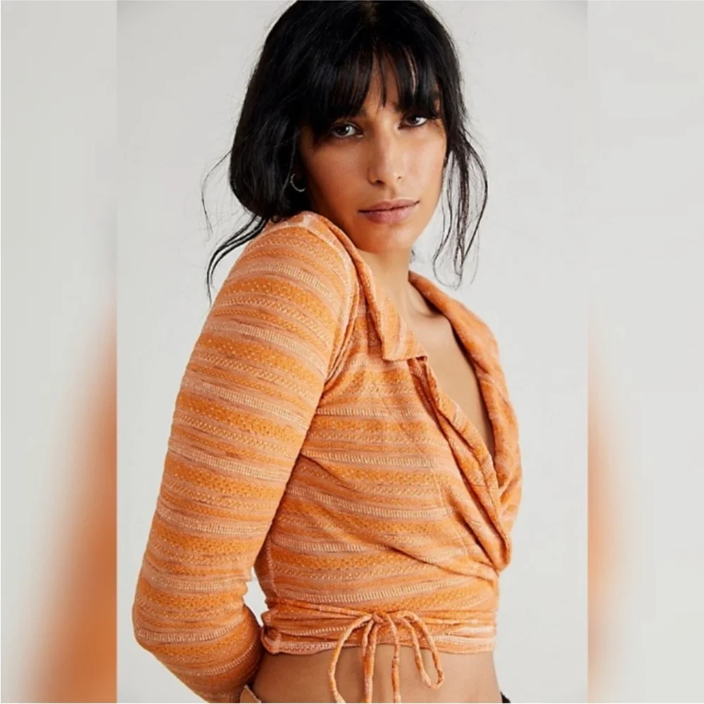 Free People Eloise Boho Orange Wrap Crop Top‎