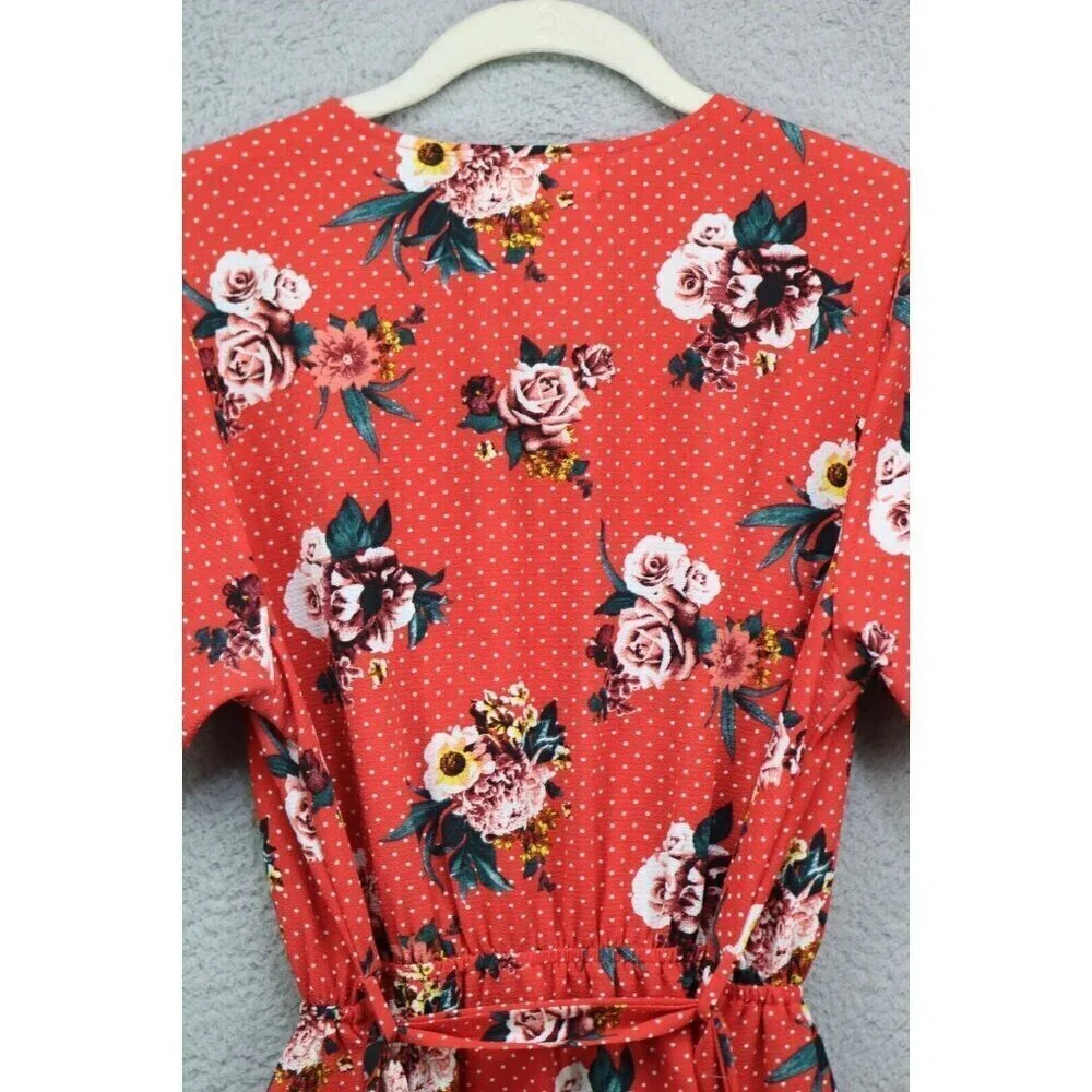 Magnolia Skye Short Tie Sleeves V-Neck Dress-Size Medium-Polka Dots-Cottagecore