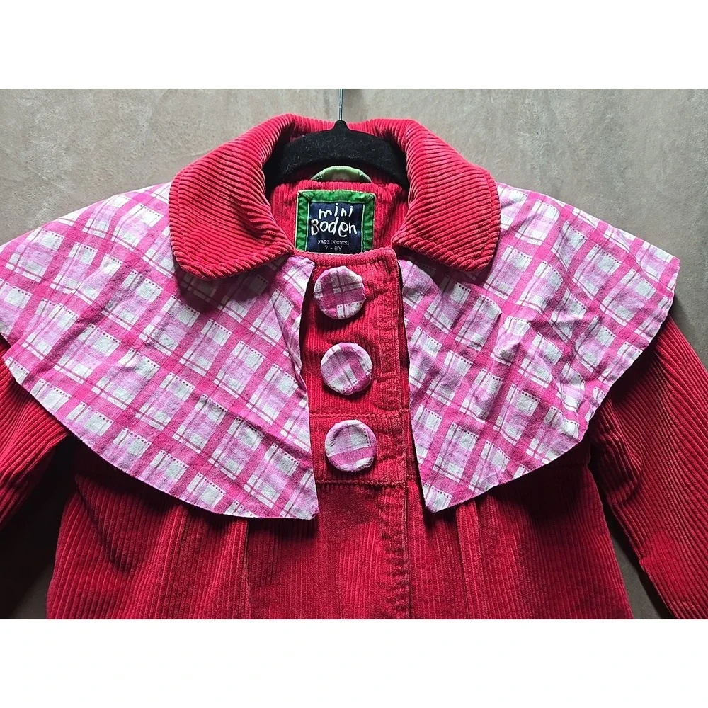 Mini Boden Girls 7 - 8 Youth Corduroy‎ Blazer Check Cuffs Lined Jacket Red Fall