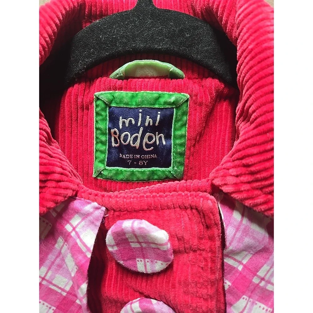Mini Boden Girls 7 - 8 Youth Corduroy‎ Blazer Check Cuffs Lined Jacket Red Fall