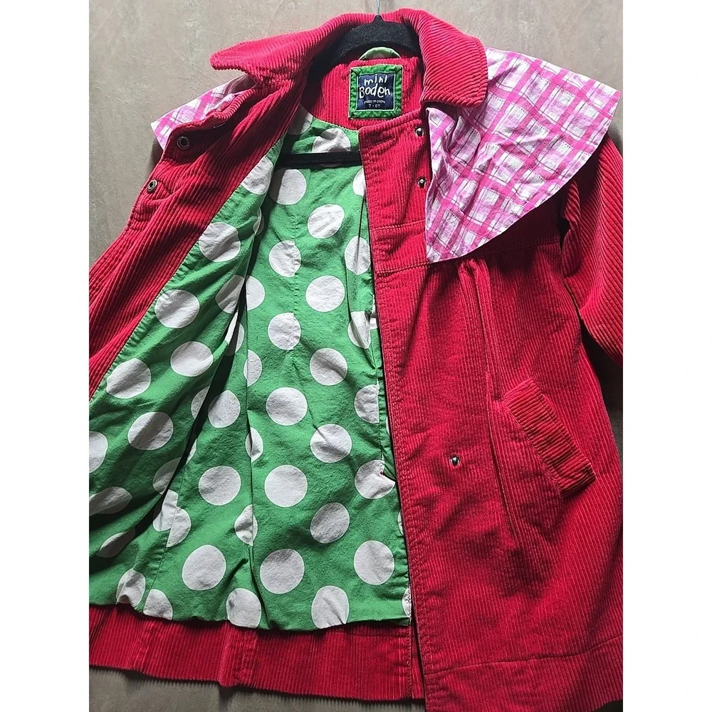 Mini Boden Girls 7 - 8 Youth Corduroy‎ Blazer Check Cuffs Lined Jacket Red Fall