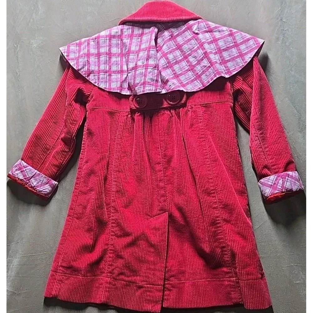 Mini Boden Girls 7 - 8 Youth Corduroy‎ Blazer Check Cuffs Lined Jacket Red Fall