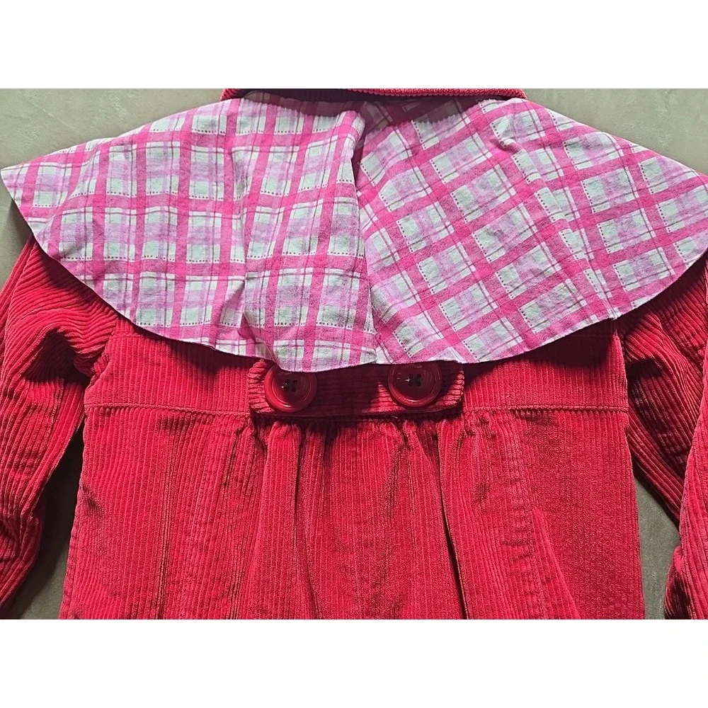 Mini Boden Girls 7 - 8 Youth Corduroy‎ Blazer Check Cuffs Lined Jacket Red Fall