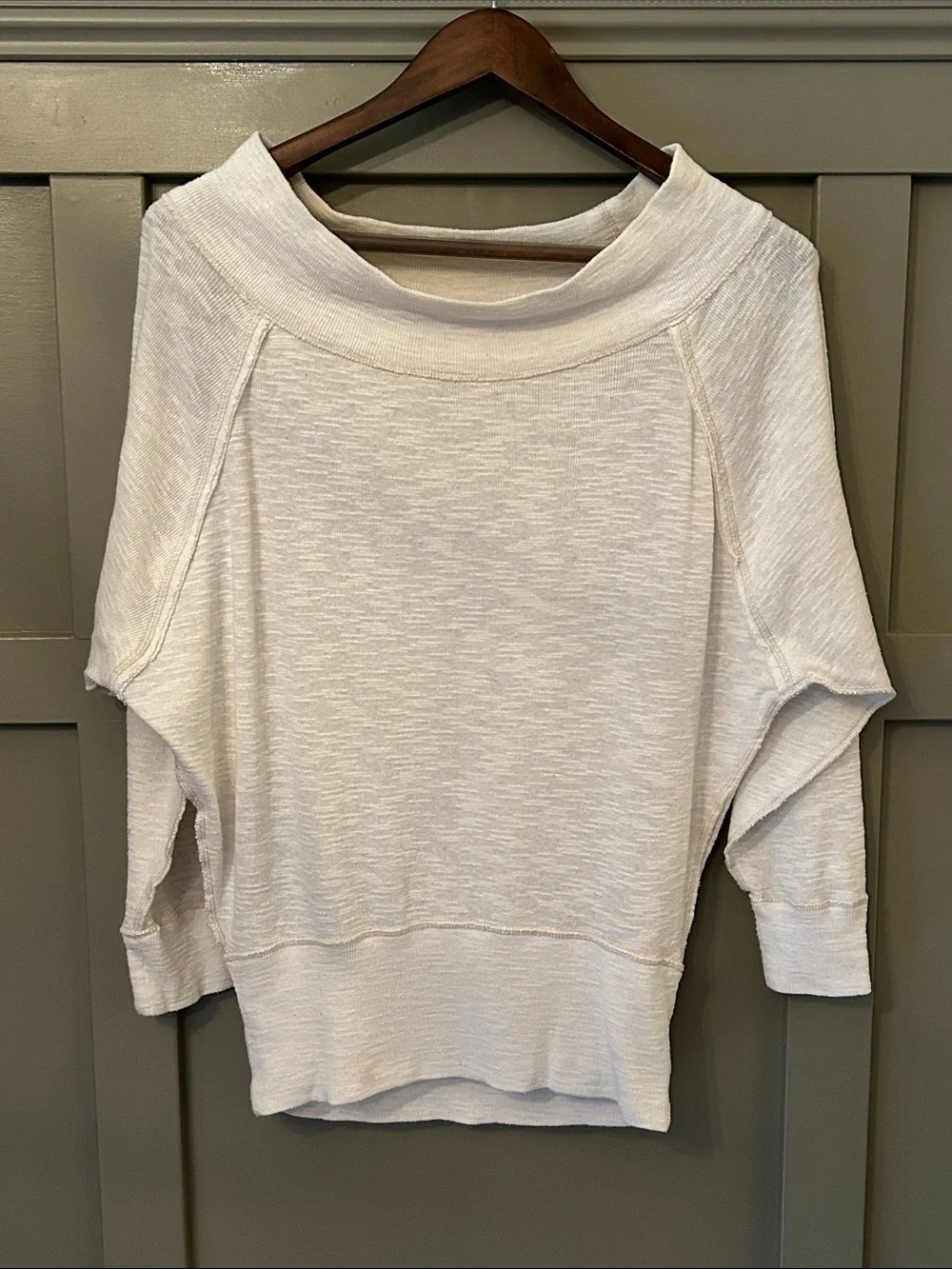 Free People We The Free Palisades Off Shoulder Thermal Sweater Top Ivory Size XS