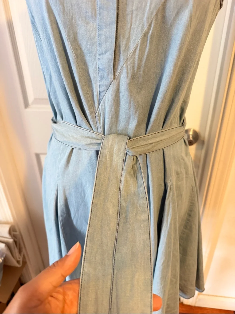 Anthropologie Light Blue Sleeveless Tie-Waist Mini Dress