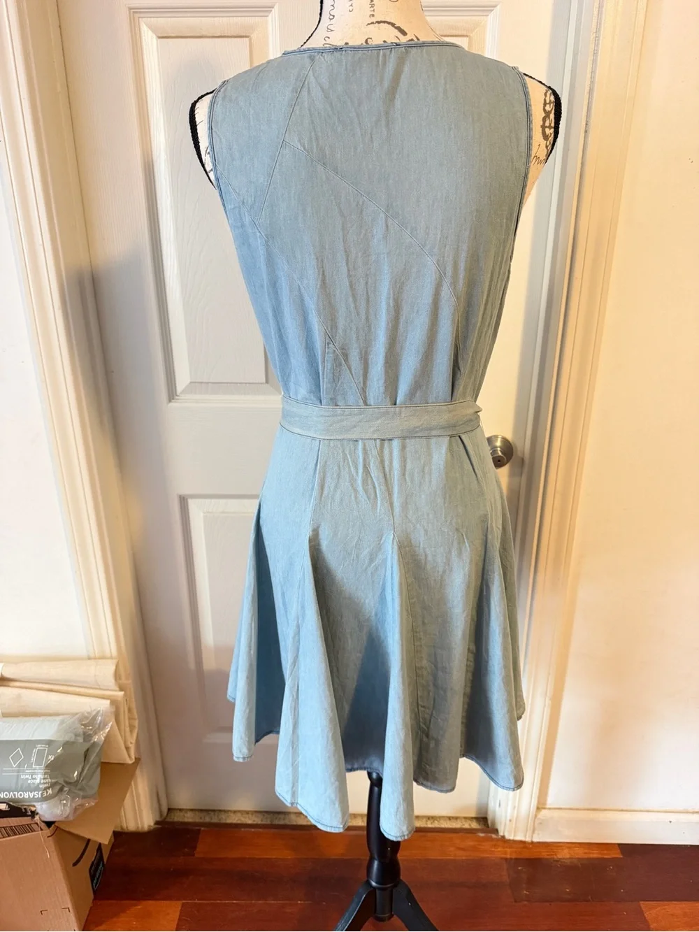 Anthropologie Light Blue Sleeveless Tie-Waist Mini Dress