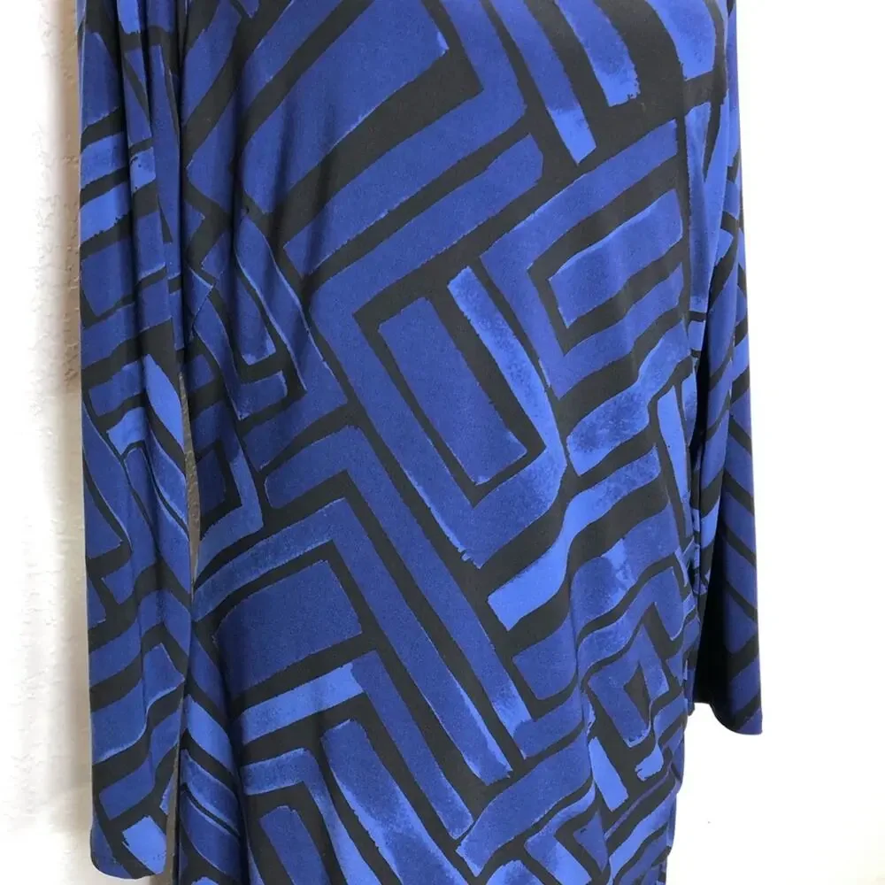 Lauren Ralph Lauren blue black geometric ruched side midi dress size 16W