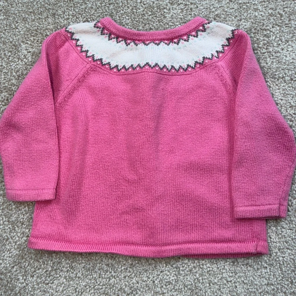 Janie and Jack Girls Pink Fair Isle Rosebud Knit Cardigan Sweater 6-12 Months
