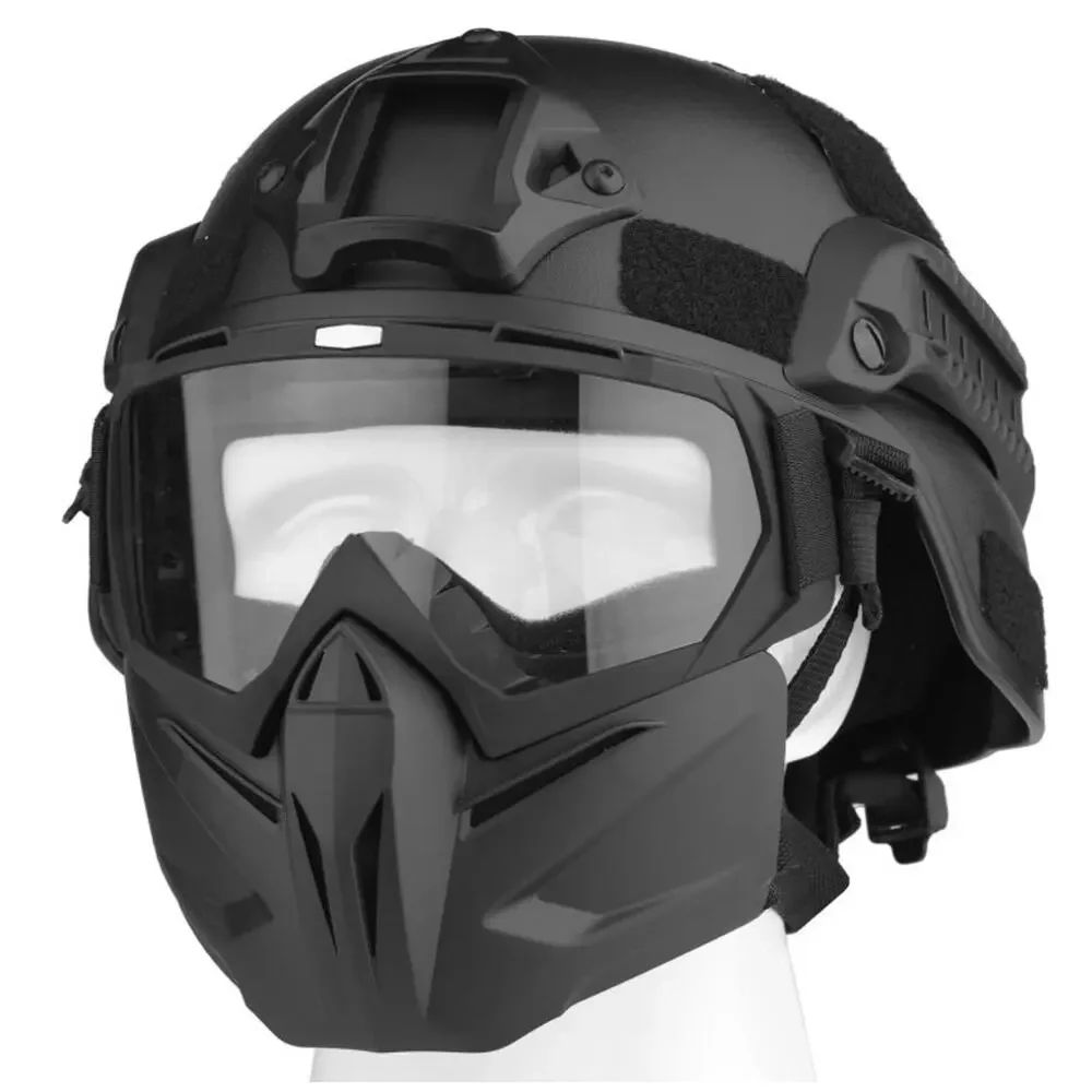 Tactical Airsoft Helmet w/ Face Mask Goggles Black Open Box Brand New