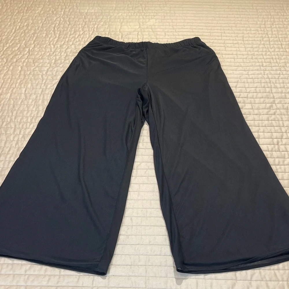 REBA WOMENS SIZE S BLACK LINED Wide-Leg Pants PALAZZO