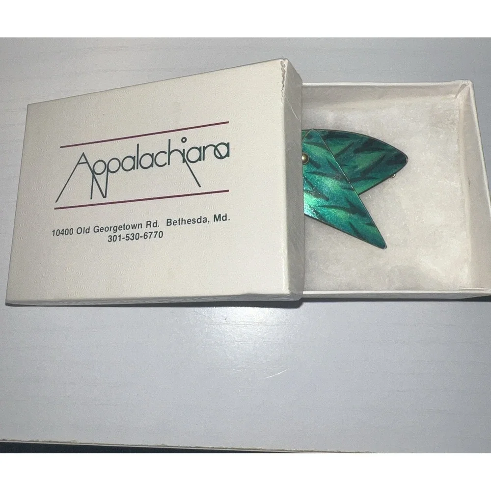 Vintage 1980's Green Blue Gold Triangle Pin Brooch