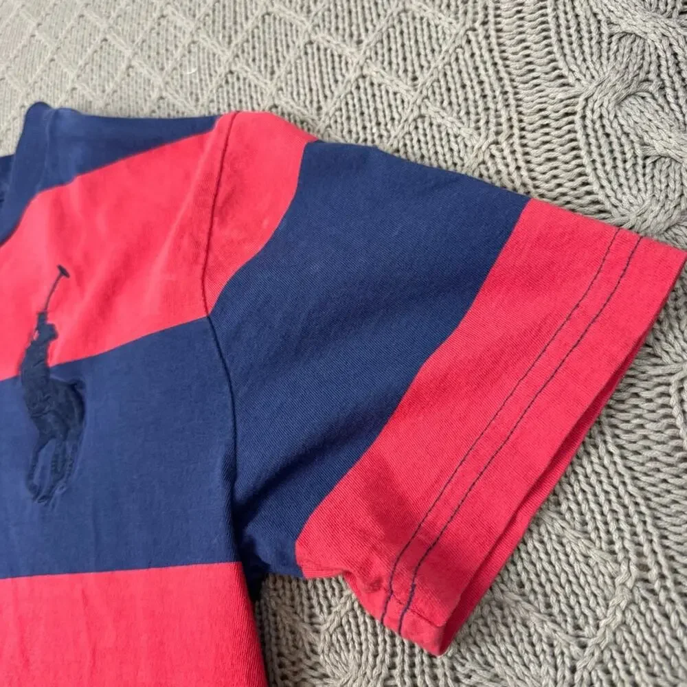 Polo by Ralph Lauren Boys Youth Red & Blue Color Block Striped Tee - 8