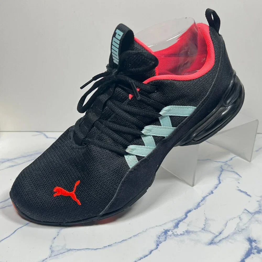 Puma Black Sneakers with Coral Lining and Mint Accents