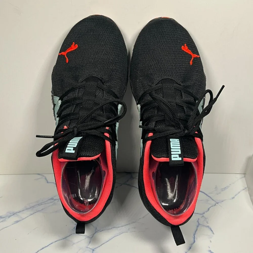 Puma Black Sneakers with Coral Lining and Mint Accents