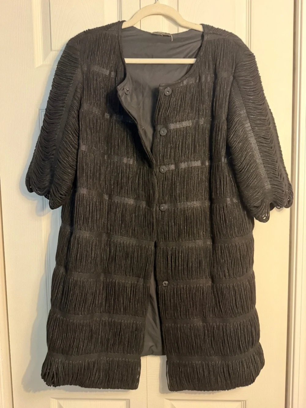 Vera Wang black metallic yarn coat. See measurements