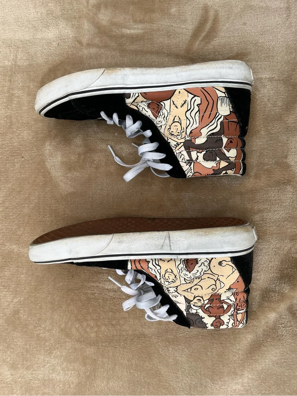 Vans High Top Sneakers Black with Tan and Cream Graphic