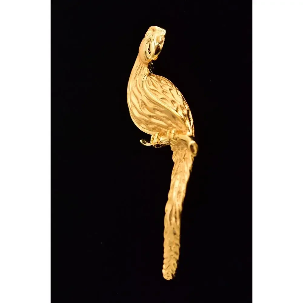 JJ Vintage Parrot Bird Pin Brooch Brushed Gold Chunky Signed NOS 1980s BinBK