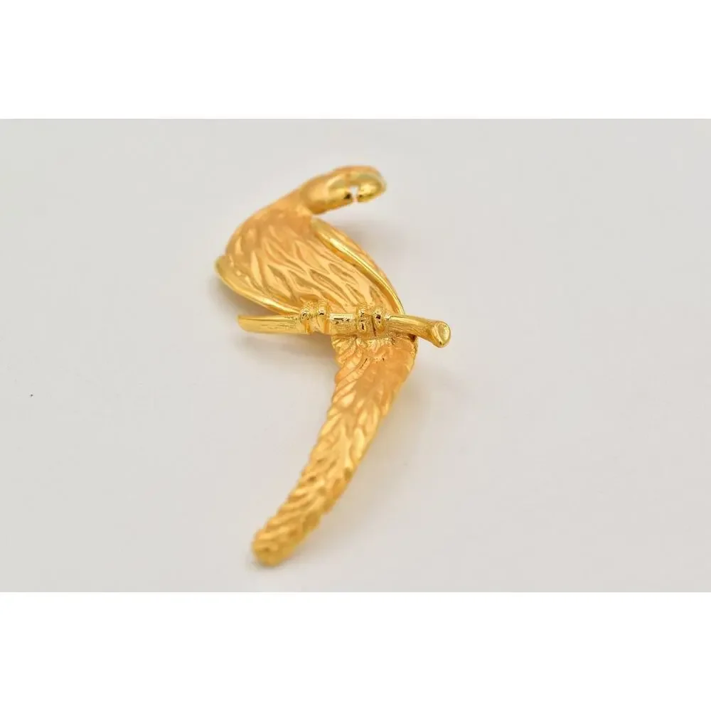 JJ Vintage Parrot Bird Pin Brooch Brushed Gold Chunky Signed NOS 1980s BinBK