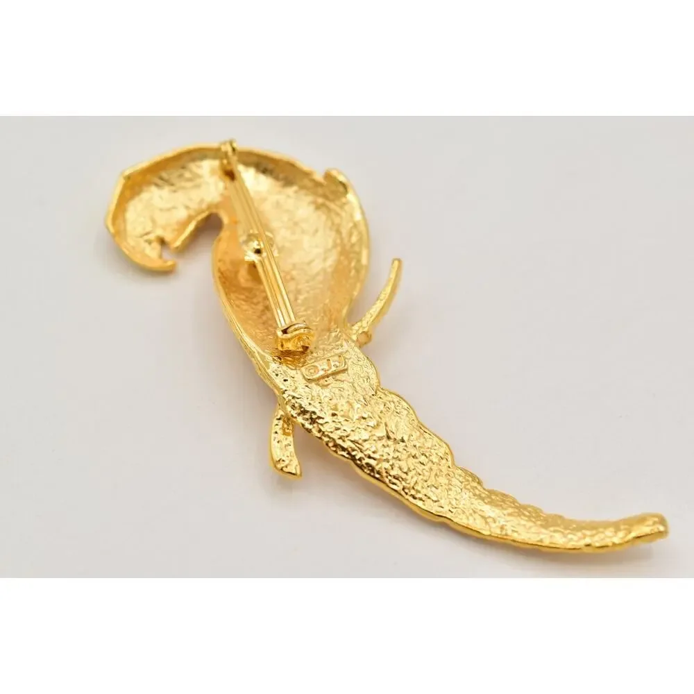JJ Vintage Parrot Bird Pin Brooch Brushed Gold Chunky Signed NOS 1980s BinBK