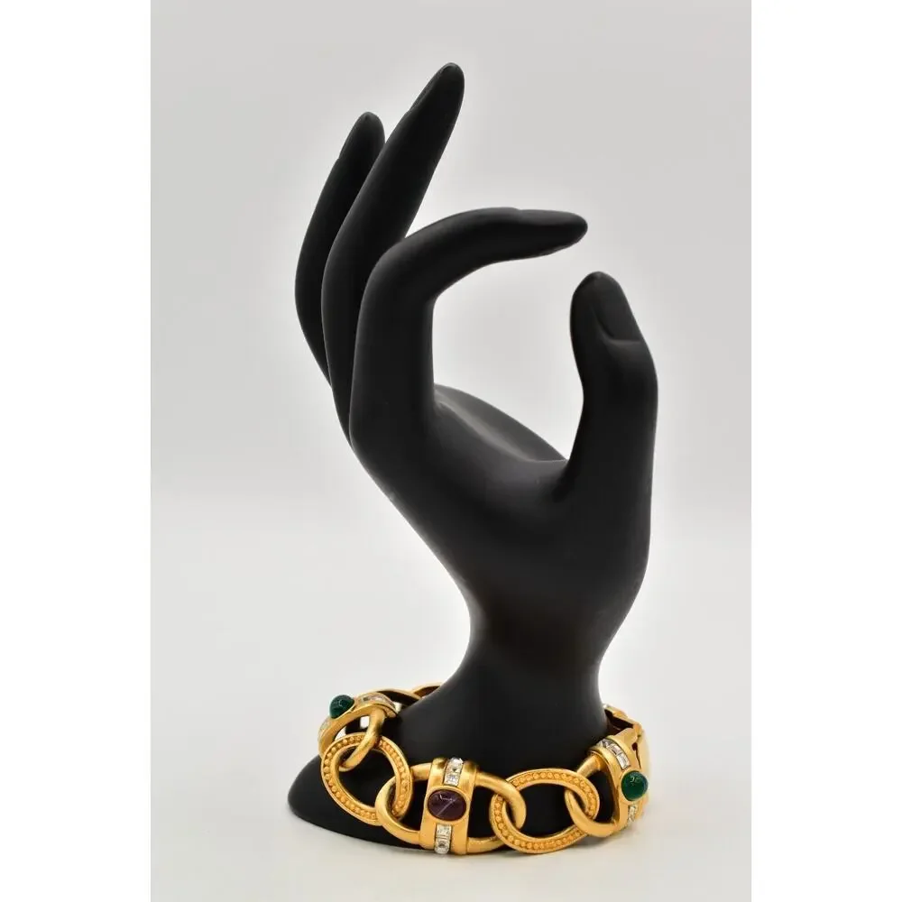 Givenchy Vintage Cabochon Bracelet Multi-Color Brushed Gold Crystal Signed BinAD