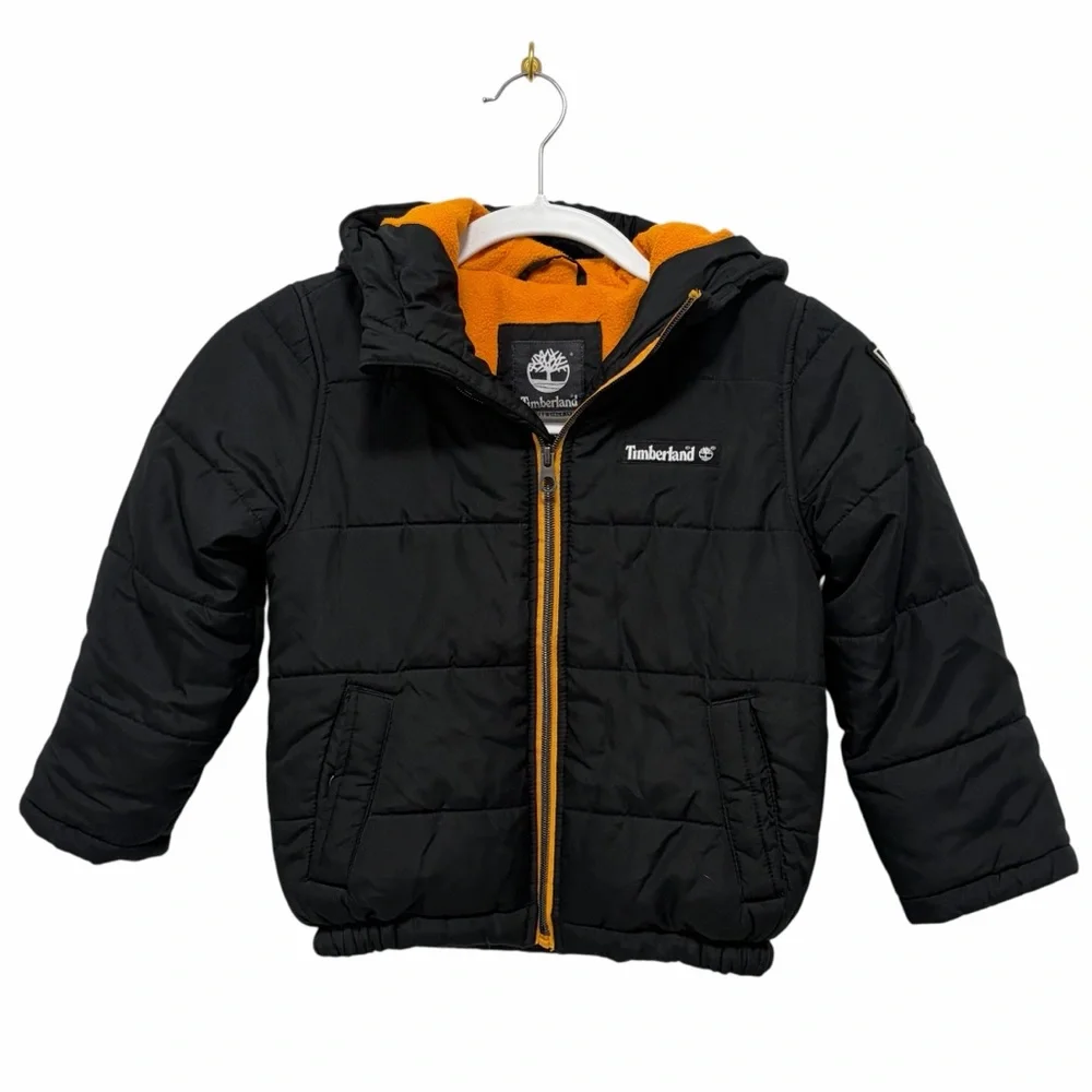 Timberland Little Boys Black Orange Puffer Jacket - IMPERFECT/BROKEN ZIPPER