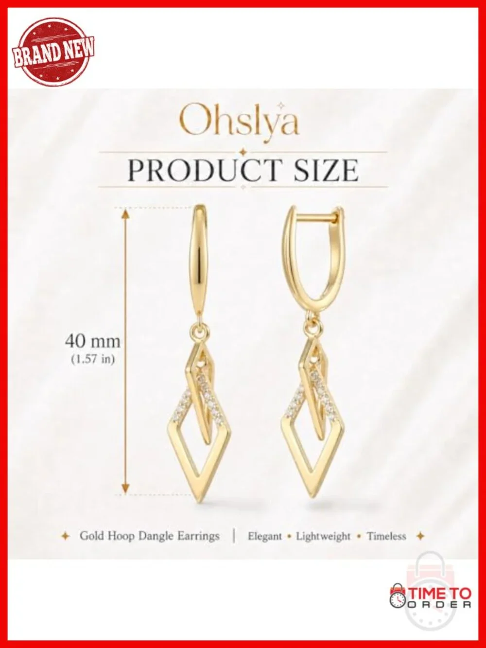 14K Gold Plated Dangle Drop Earrings Cubic Zirconia Leverback Closure