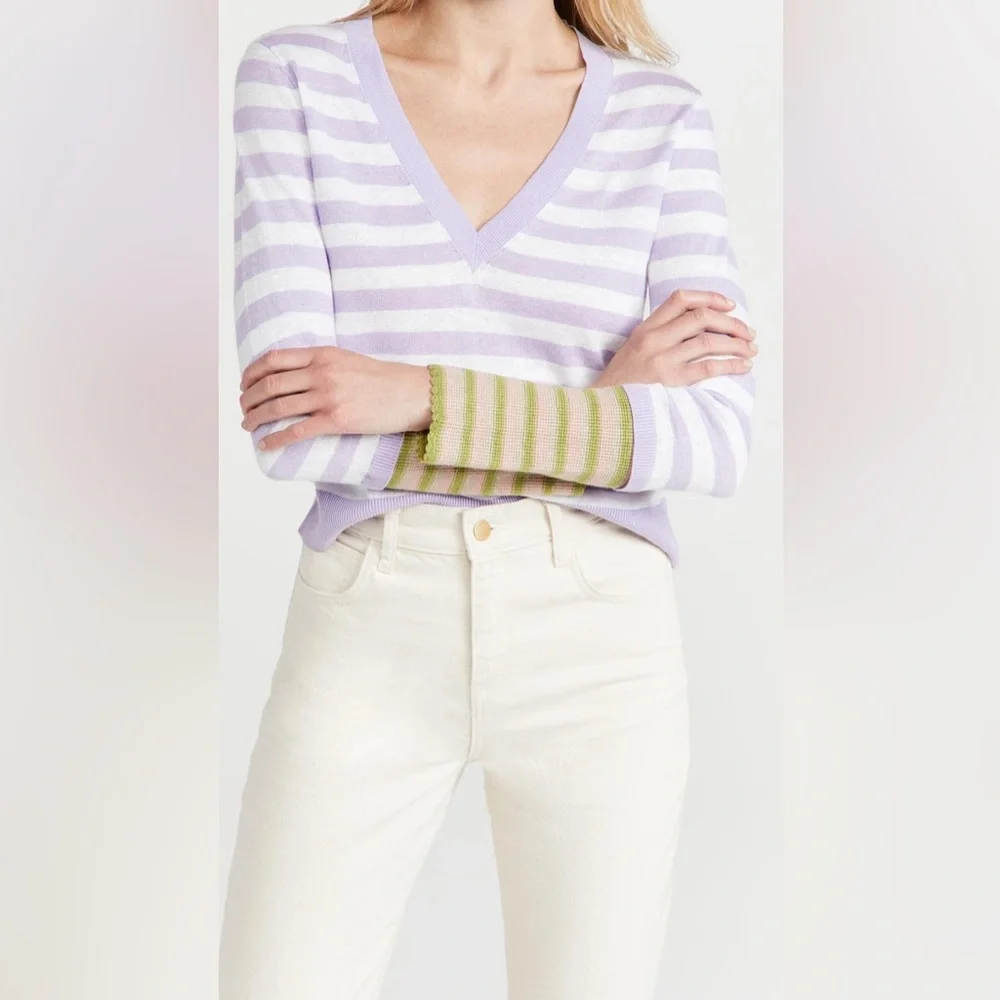 NWT Veronica Beard Florrie Striped Linen Blend Pullover Sweater